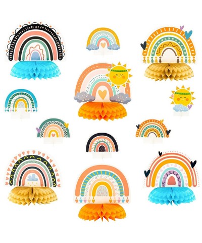 12Pcs Groovy Boho Rainbow Hippie Honeycomb Centerpieces Table Toppers Colorful Theme Party Decorations Supplies Sunshine Phot...