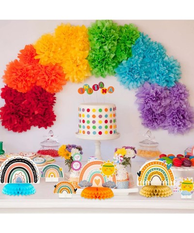 12Pcs Groovy Boho Rainbow Hippie Honeycomb Centerpieces Table Toppers Colorful Theme Party Decorations Supplies Sunshine Phot...