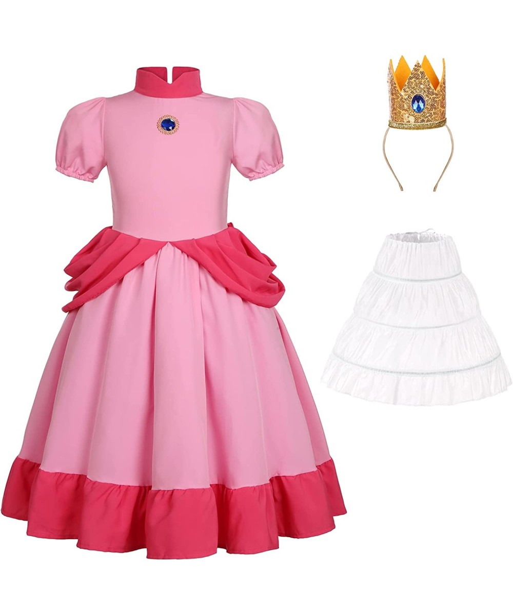 Super Brothers Peach Costume for Girls Princess Dress with Crown Halloween Party Outfit $43.64 Kids' Costumes