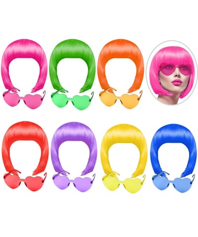 14Pieces Party Wigs & Sunglass Set Neon Short Bob Wig Sunglass Pack Costume Colorful Cosplay Wig Daily Party Hairpieces for B...