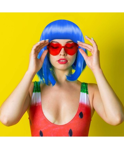 14Pieces Party Wigs & Sunglass Set Neon Short Bob Wig Sunglass Pack Costume Colorful Cosplay Wig Daily Party Hairpieces for B...