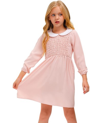 Girl‘s Halloween Peter Pan Collar Pink Smocked Midi Dress 4-12 Years $68.90 Kids' Costumes