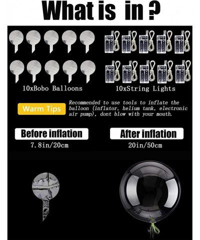 10 Pack LED Balloons 22 Inches Light Up Balloons Transparent Helium Glow Bobo Bubble Balloons with String Lights for Party Bi...