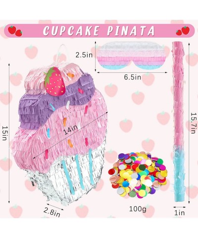 Cupcake Pinata 3D Pinatas for Birthday Party Large Colorful Pull String Pinata with Stick Blindfold Confetti for Kids Girls P...