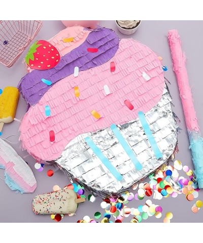 Cupcake Pinata 3D Pinatas for Birthday Party Large Colorful Pull String Pinata with Stick Blindfold Confetti for Kids Girls P...