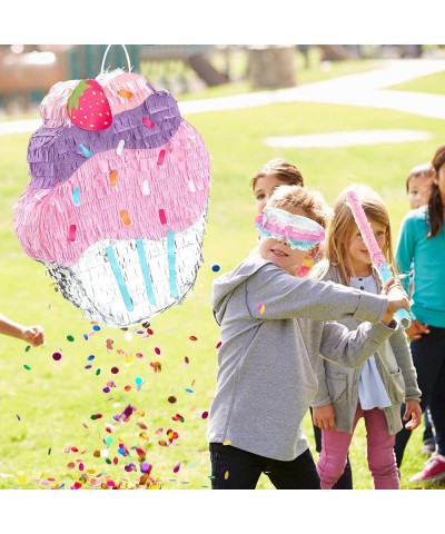 Cupcake Pinata 3D Pinatas for Birthday Party Large Colorful Pull String Pinata with Stick Blindfold Confetti for Kids Girls P...