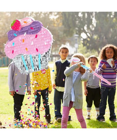 Cupcake Pinata 3D Pinatas for Birthday Party Large Colorful Pull String Pinata with Stick Blindfold Confetti for Kids Girls P...