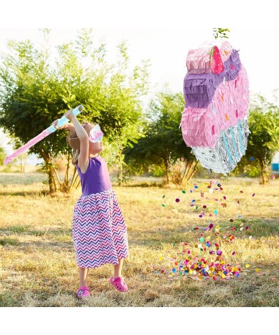 Cupcake Pinata 3D Pinatas for Birthday Party Large Colorful Pull String Pinata with Stick Blindfold Confetti for Kids Girls P...