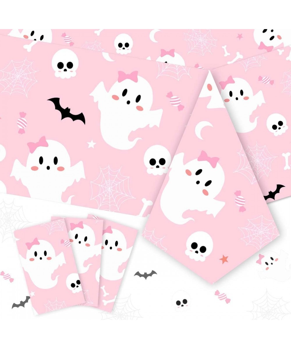 3PCS Halloween Tablecloth 8.95*4.26ft Pink Halloween Tablecloth Waterproof Halloween Tablecover Ghost and Bat Rectangular Sku...