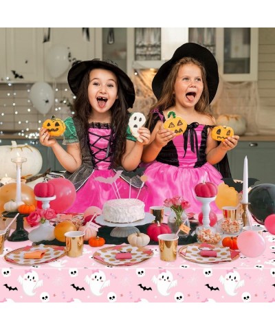 3PCS Halloween Tablecloth 8.95*4.26ft Pink Halloween Tablecloth Waterproof Halloween Tablecover Ghost and Bat Rectangular Sku...