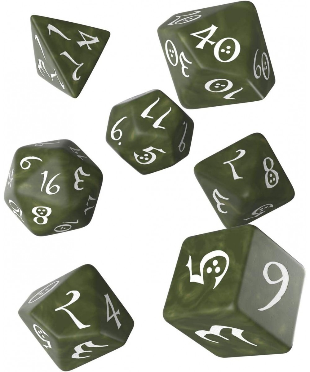 Classic Olive & White RPG Ornamented Dice Set 7 polyhedral Pieces $25.12 Game Accessories