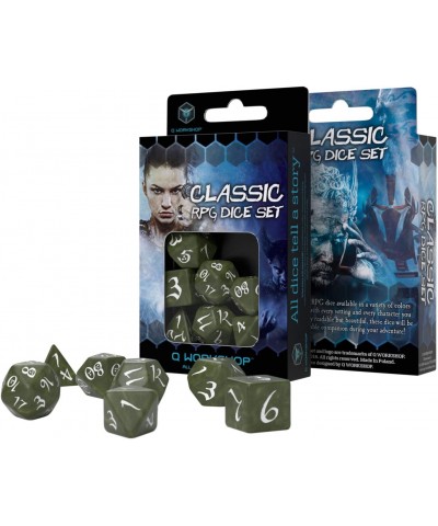 Classic Olive & White RPG Ornamented Dice Set 7 polyhedral Pieces $25.12 Game Accessories