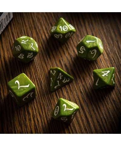 Classic Olive & White RPG Ornamented Dice Set 7 polyhedral Pieces $25.12 Game Accessories