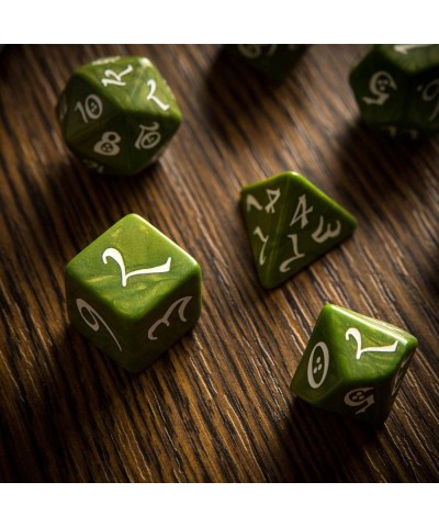 Classic Olive & White RPG Ornamented Dice Set 7 polyhedral Pieces $25.12 Game Accessories