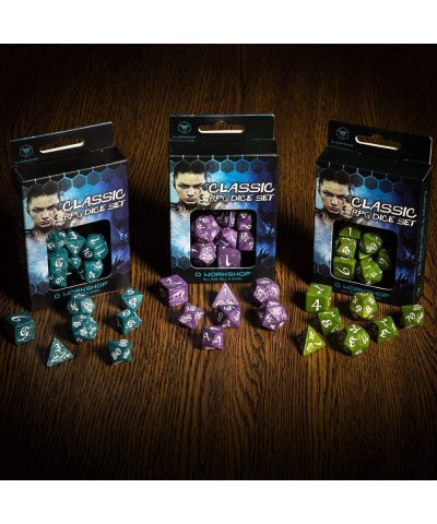 Classic Olive & White RPG Ornamented Dice Set 7 polyhedral Pieces $25.12 Game Accessories