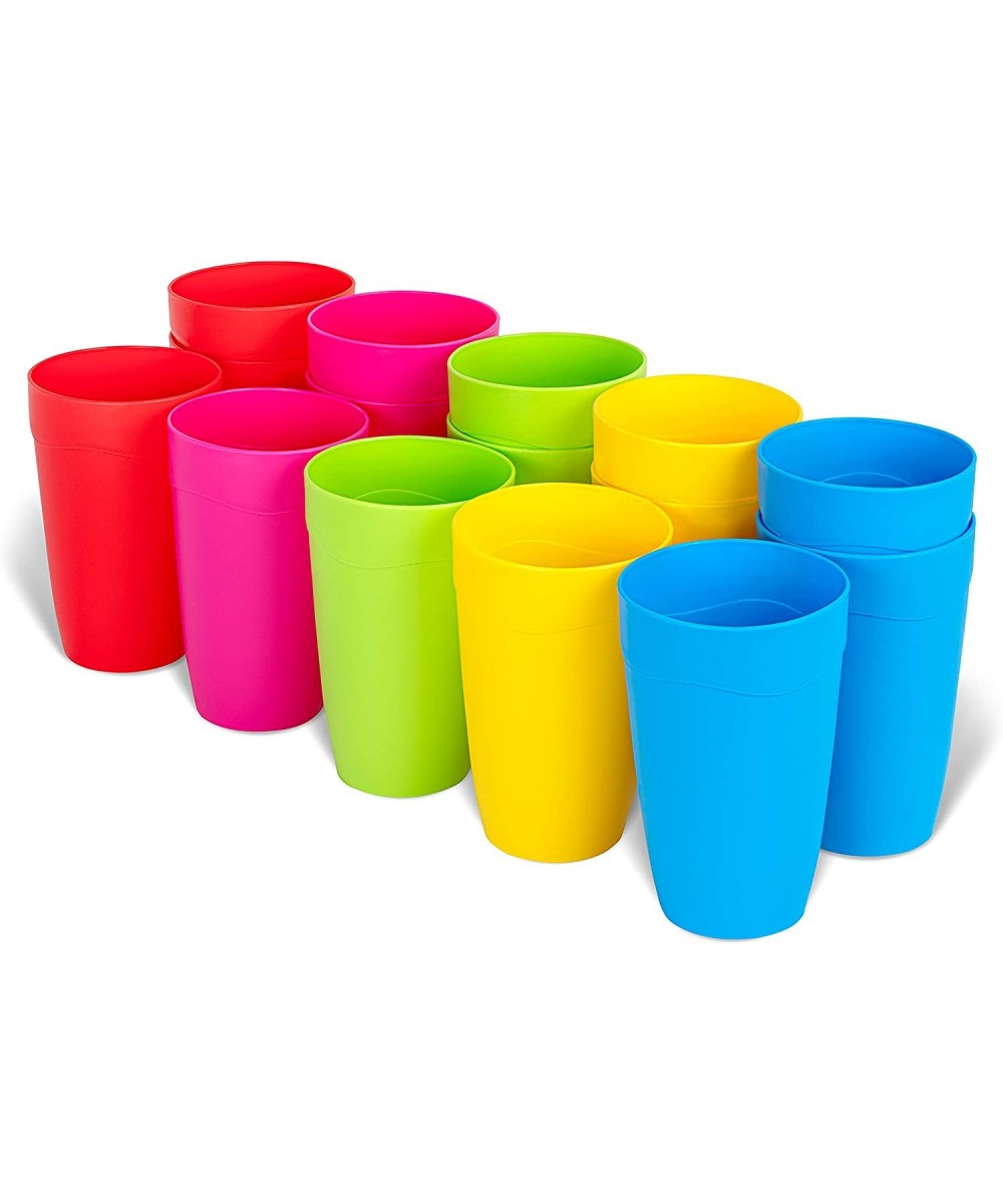 Kids Cups - Set of 15 Reusable Plastic Cups- 15 oz Drinking Cups for Kids - BPA Free Cups Top Rack Dishwasher Safe Cups - Ass...