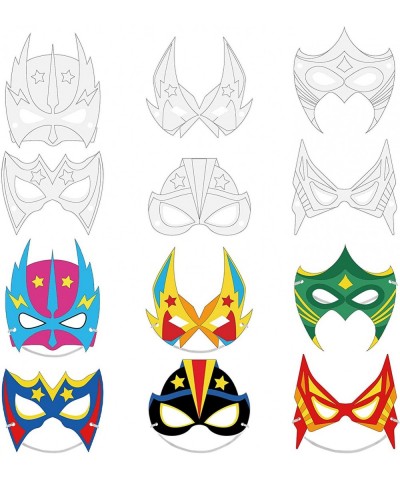 36 Pieces Color Your Own Hero Masks DIY Hero Paper Masks Craft Blank Graffiti Paper Masks with Ropes for Kids Birthday Party ...