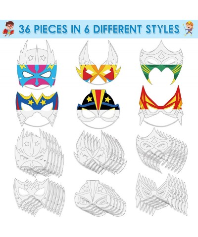 36 Pieces Color Your Own Hero Masks DIY Hero Paper Masks Craft Blank Graffiti Paper Masks with Ropes for Kids Birthday Party ...