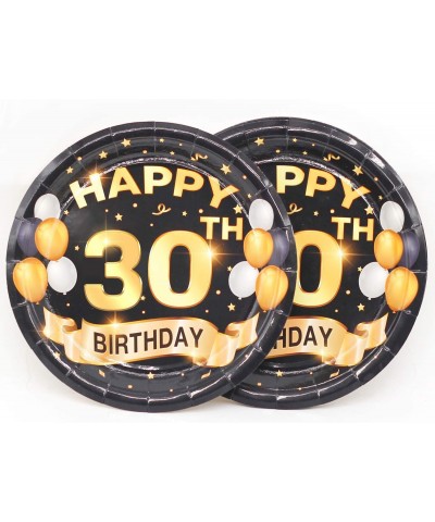 30th Birthday Plates Black and Gold Dessert Buffet Cake Lunch Dinner Plates for 30th Birthday Decorations Party Supplies Happ...