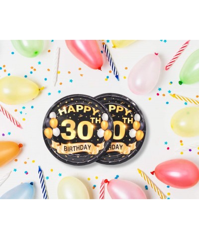 30th Birthday Plates Black and Gold Dessert Buffet Cake Lunch Dinner Plates for 30th Birthday Decorations Party Supplies Happ...