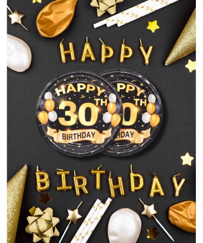 30th Birthday Plates Black and Gold Dessert Buffet Cake Lunch Dinner Plates for 30th Birthday Decorations Party Supplies Happ...