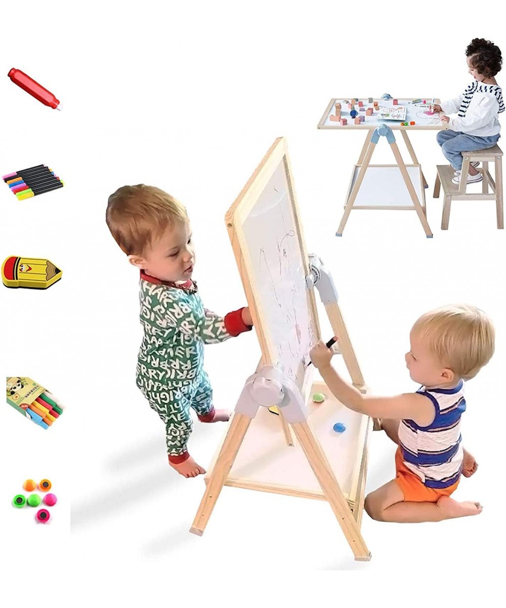 Kids Art Easel Deluxe Standing Easel Set Adjustable Art Table Magnetic Dry Erase Board&Chalkboard Double Sided Stand 360°Rota...