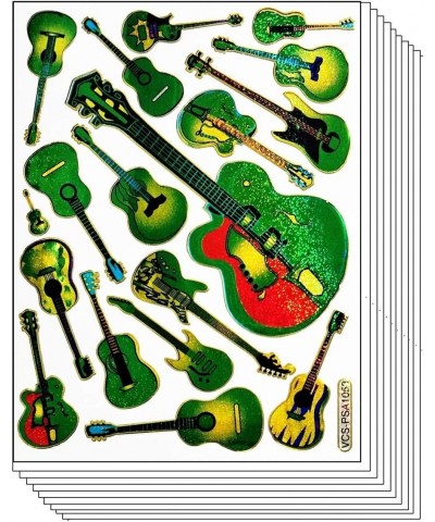 Stickers Glitter Pack 10 Sheets Green Guitar Acoustic Flamenco Musical Instrument Cartoon Paper Sticker for Children Kids Sti...