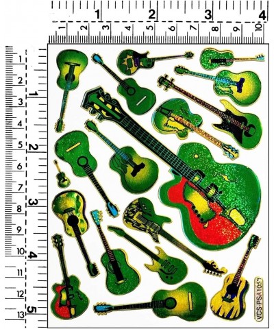 Stickers Glitter Pack 10 Sheets Green Guitar Acoustic Flamenco Musical Instrument Cartoon Paper Sticker for Children Kids Sti...