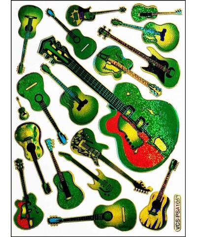 Stickers Glitter Pack 10 Sheets Green Guitar Acoustic Flamenco Musical Instrument Cartoon Paper Sticker for Children Kids Sti...