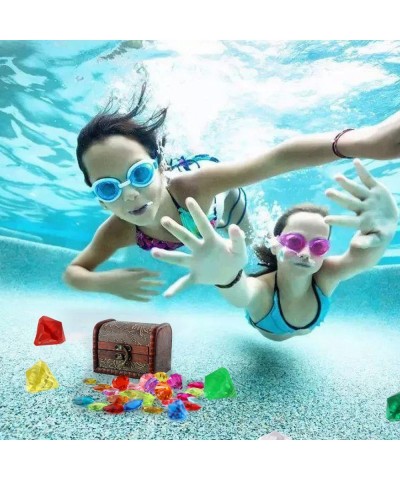 Dive Gem Pool Toy Summer Swimming Diving Throw Toy Set with Wood Treasure Chest Box Children Pirate Gems Toys 10pcs Jumbo Bli...