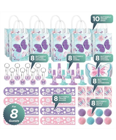 Butterfly Flutter Floral Party Favors - Paper Goody Bags Keychains Wooly Balls Rulers Horns Notebooks and Stickers for 8 Gues...