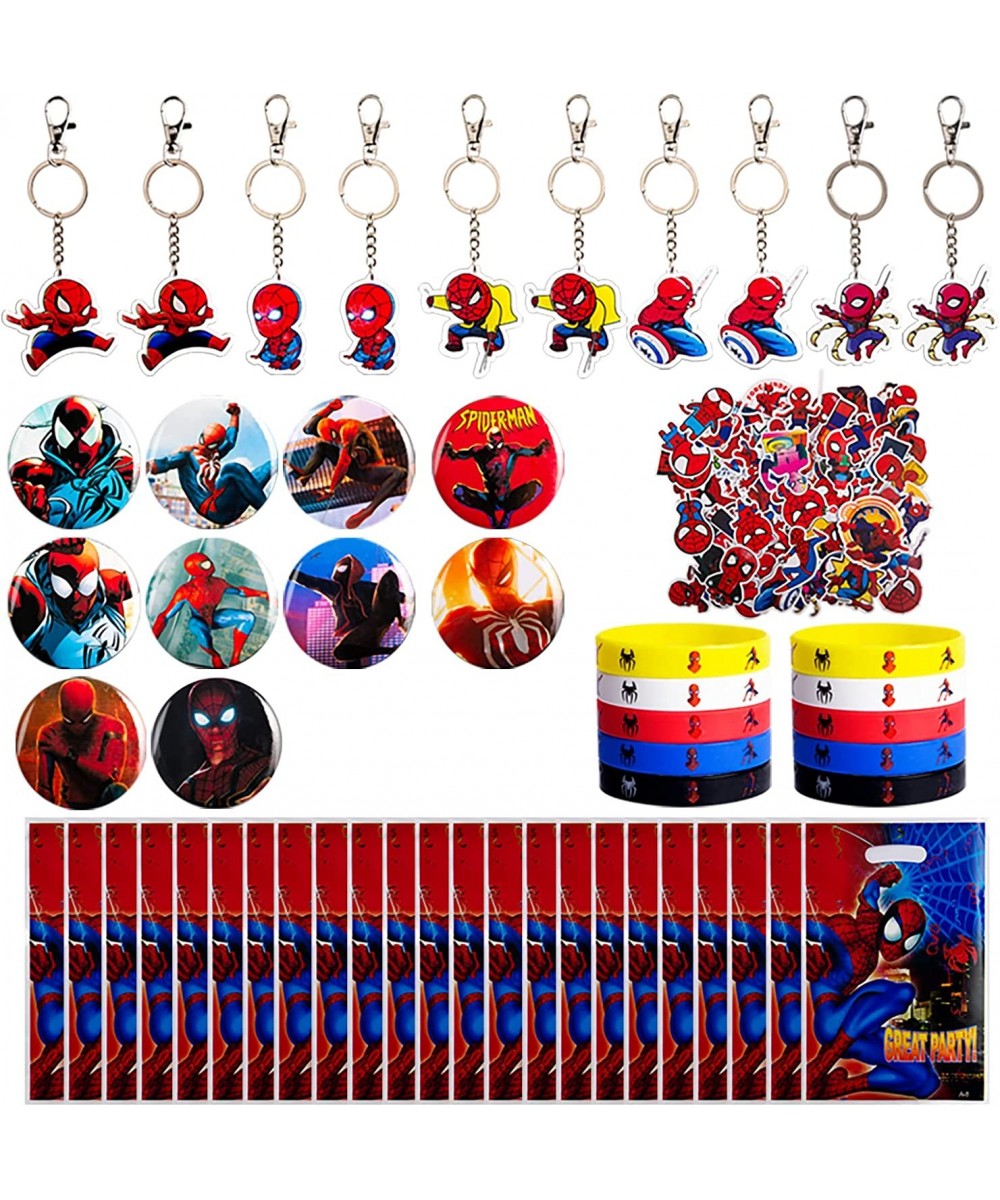 106PCS Spiderman Party Favors Alohelo Super Birthday Supplies Kit Including 10 Bracelets Keychains Button Pins and 56 Sticker...