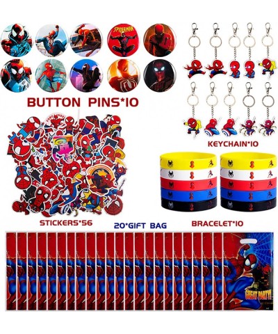 106PCS Spiderman Party Favors Alohelo Super Birthday Supplies Kit Including 10 Bracelets Keychains Button Pins and 56 Sticker...