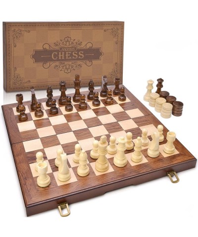 Wooden Chess & Checkers Set with Upgraded Weighted Chess Pieces 15 Inches (2 in 1) Chess Board Games / 2 Extra Queens / 24 Ch...