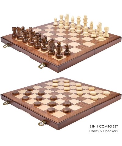 Wooden Chess & Checkers Set with Upgraded Weighted Chess Pieces 15 Inches (2 in 1) Chess Board Games / 2 Extra Queens / 24 Ch...