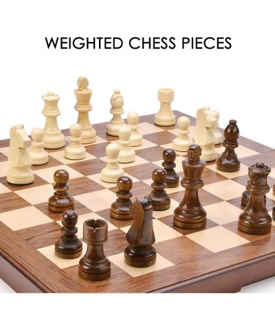 Wooden Chess & Checkers Set with Upgraded Weighted Chess Pieces 15 Inches (2 in 1) Chess Board Games / 2 Extra Queens / 24 Ch...