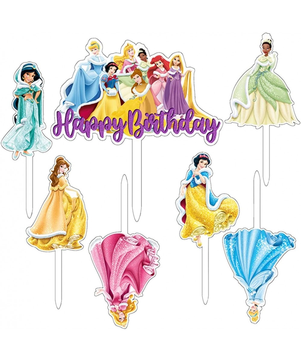 7pcs Acrylic Princesses Cupcake Toppers Disne Princesses Happy Birthday Cake Toppers Princess Kids Party Supplies $22.20 Kids...