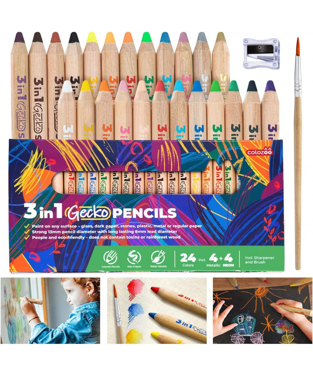 3 In 1 Colouring Pencils | 24 Colours Set inc. Brush And Sharpener | Non-Toxic And Vegan Colours For Ages 3 And Up $42.94 Kid...