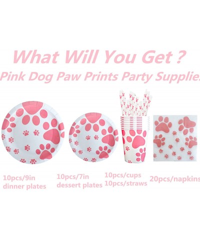 Dog Birthday Party Supplies-Puppy Themed Tableware Party Pack Includes Pink Dog Paw Prints Party Paper Plates Cups Napkins Ta...