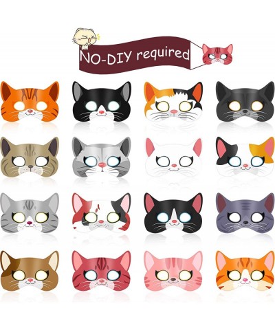 16 Pieces Kitty Cat Theme Birthday Party Supplies Halloween Cat Masks Kitten Masks for Cat Theme Party Kitty Party Costumes P...