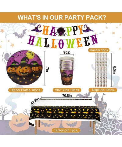 Halloween Party Supplies Halloween Tableware with Halloween Banner Pumpkin Dinner Plates Cups Tablecloths Straws for Hallowee...