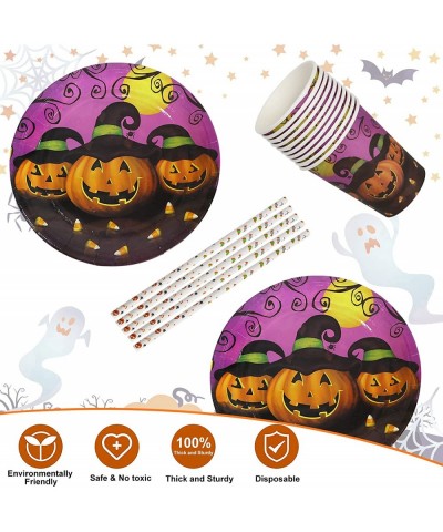 Halloween Party Supplies Halloween Tableware with Halloween Banner Pumpkin Dinner Plates Cups Tablecloths Straws for Hallowee...