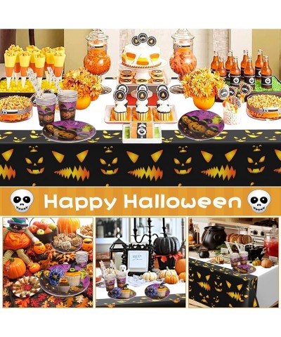 Halloween Party Supplies Halloween Tableware with Halloween Banner Pumpkin Dinner Plates Cups Tablecloths Straws for Hallowee...