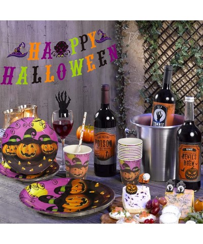 Halloween Party Supplies Halloween Tableware with Halloween Banner Pumpkin Dinner Plates Cups Tablecloths Straws for Hallowee...