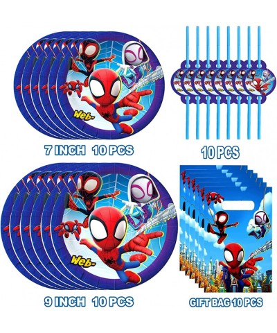 Spider Birthday Party Supplies Cartoon Spider Party Decorations Set Include Banner 7+9inch Plates Table cover Cake topper Cup...