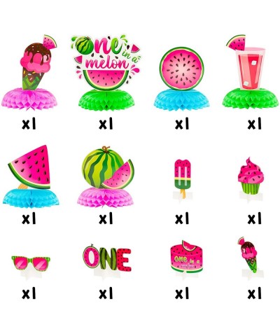 12Pcs Watermelon Honeycomb Centerpieces Table Toppers for Baby Girls One in a Melon Party Decor Summer Fruit Pink Watermelon ...