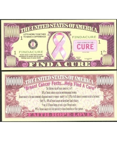 Find a Cure Breast Cancer MILLION DOLLAR Novelty Bill Collectible $15.22 Gags & Practical Joke Toys