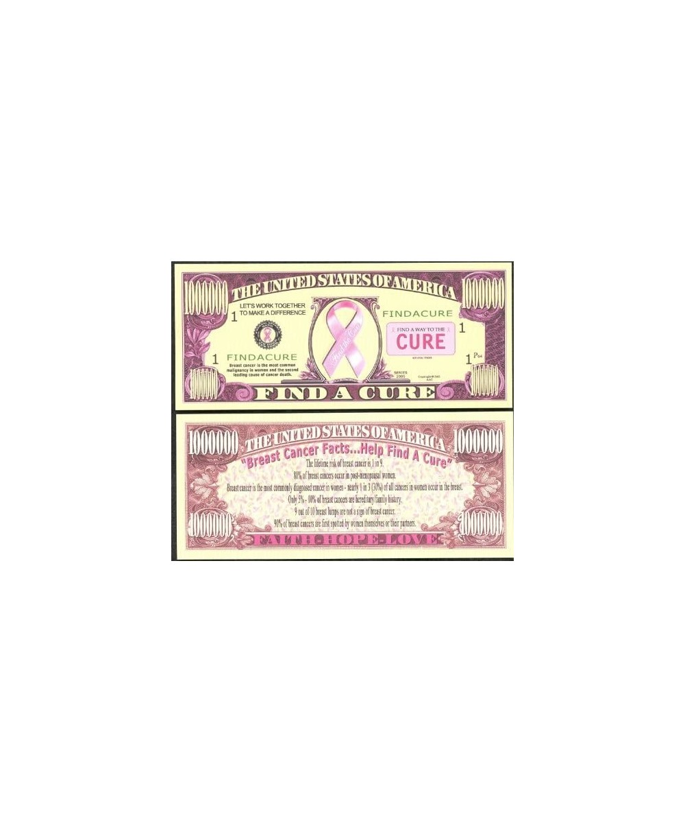 Find a Cure Breast Cancer MILLION DOLLAR Novelty Bill Collectible $15.22 Gags & Practical Joke Toys