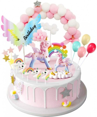 Unicorn Cake Topper Magic Unicorns Sculpture Pink Hairball Arch Rainbow Wings Birthday Banner Cloud Balloon Stars Little Unic...