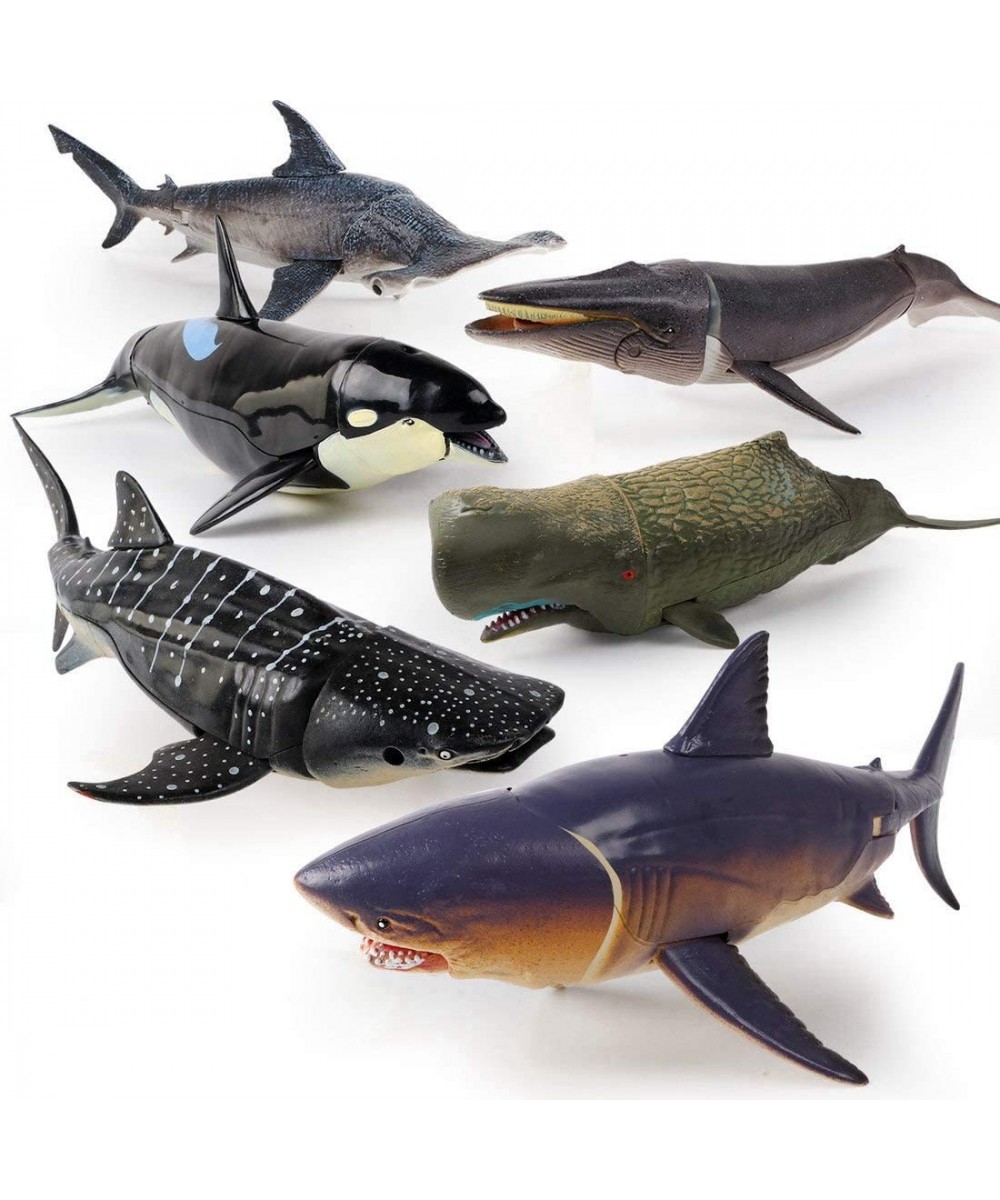 Jumbo Shark Toys 6 Pack 10" Realistic Shark Whale Figures with Moveable Jaw Bath Toys Set for Boys Girls Kids Birthday Party ...